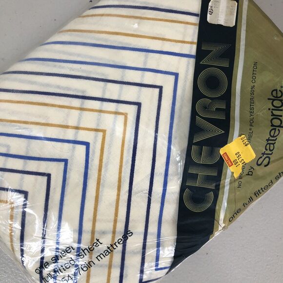 Vintage Chevron by Statepride Sheet Full Fitted 54x76 No Iron Fortrel Cotton NOS - Picture 9 of 9